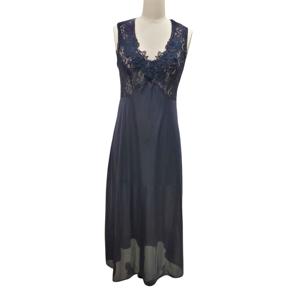 Slip dress floral stretch lace bodice midi women's small black negligee